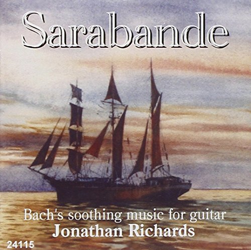 "Sailing ship on calm water at sunset, with 'Sarabande' and 'Jonathan Richards' text."