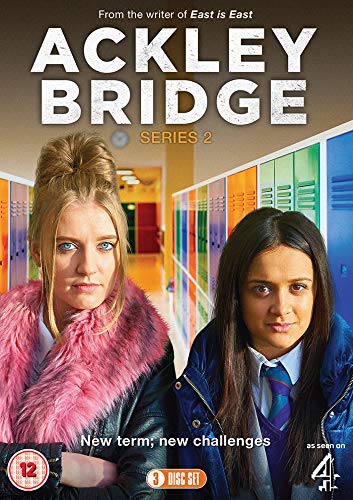 DVD cover for Ackley Bridge Series 2 featuring two teenage girls in a school hallway.