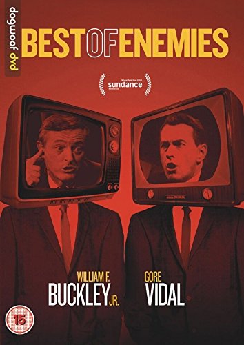 “Best Of Enemies” DVD cover with two men’s faces in vintage televisions.