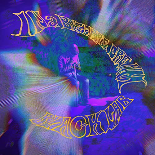 CD cover: distorted, colorful image of a person sitting in a forest.