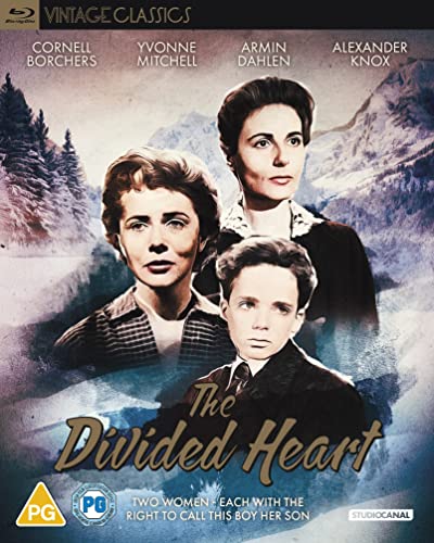 Blu-ray cover for "The Divided Heart" featuring three people in a vintage style.