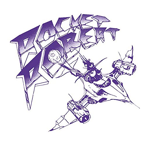 "Album cover art featuring a cartoon man piloting a spaceship, with 'Rocket Robert' in bold letters."