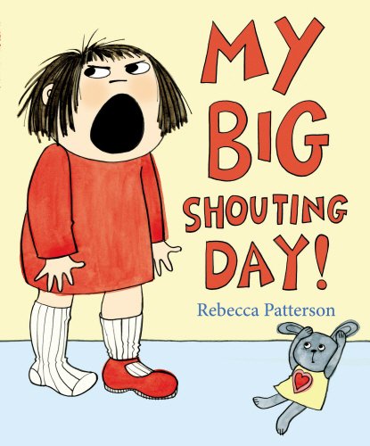 "Children's book cover featuring a shouting girl and a sad cat, with title text."