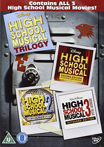 "Image of a DVD case for High School Musical trilogy on a metal locker."