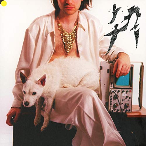 La Priest album cover: man with dog and vintage television.