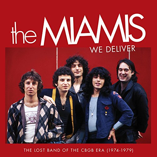 Red album cover with "the MIAMIS" and "WE DELIVER" in white, featuring five men.