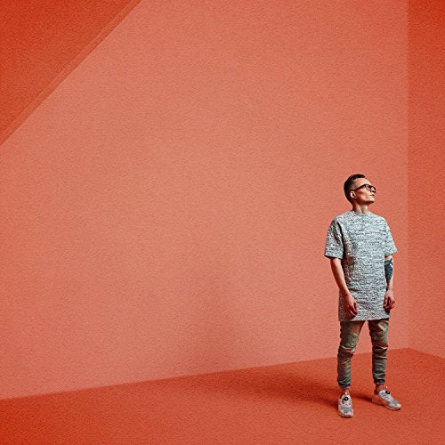 The alt text for the image is: "Man standing in a red room wearing a gray t-shirt and camouflage pants."