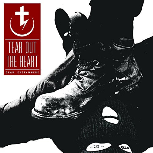 "Tear Out The Heart" album cover with black and white image and red logo.