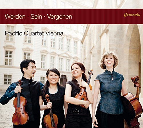 CD cover featuring the Pacific Quartet Vienna with string instruments.