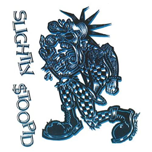 Blue and white illustration of a punk-style character for Slightly Stoopid album.