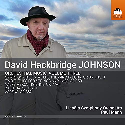 CD cover featuring composer David Hackbridge Johnson and ocean backdrop.
