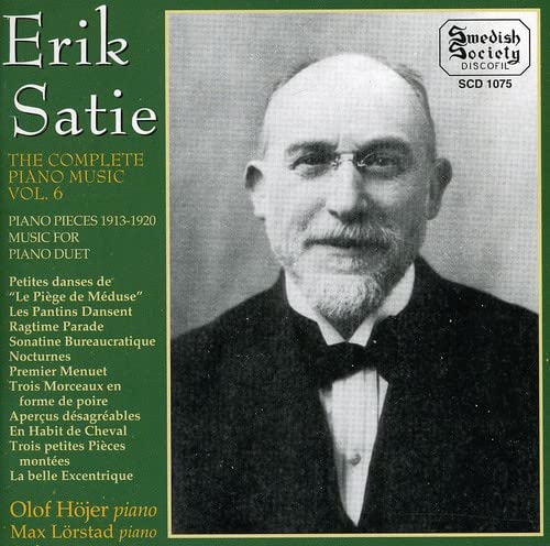 CD cover featuring a portrait of Erik Satie andPB with a tracklist on green.