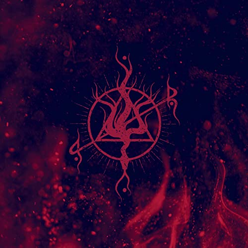 Red triangle symbol within a circle on a dark, textured background.
