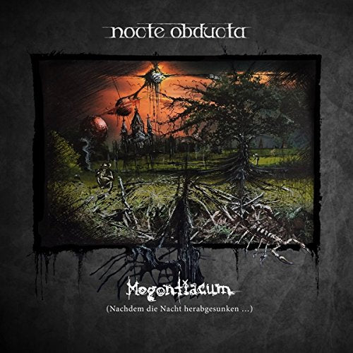 Dark fantasy album cover with a gothic castle and gnarled tree roots.