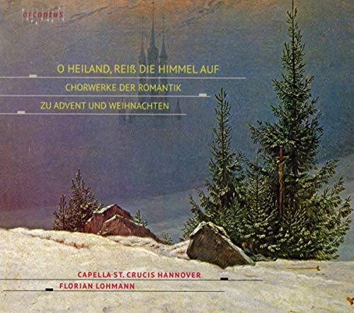 "Album cover with winter landscape, snowy trees, and church in the background."
