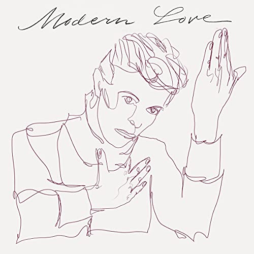 Modern Love" vinyl album cover with a red line drawing of David Bowie.