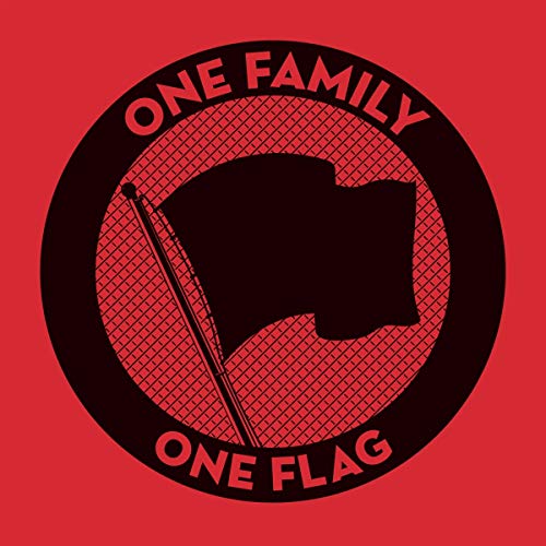 Red record cover with black circle displaying a waving flag design.