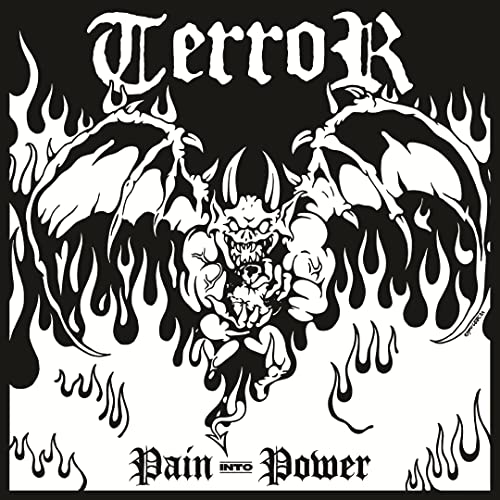 Black and white album cover featuring a demonic figure surrounded by flames.