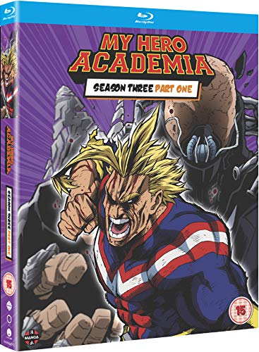 "Blu-ray case for 'My Hero Academia - Season Three Part One' with anime character artwork."