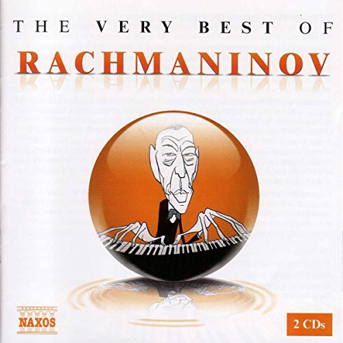 Rachmaninov CD cover: caricature of a pianist inside an orange sphere.