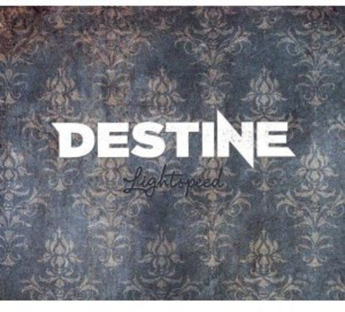 Album cover with "Destine" in white and "Lightspeed" in black on a patterned background.