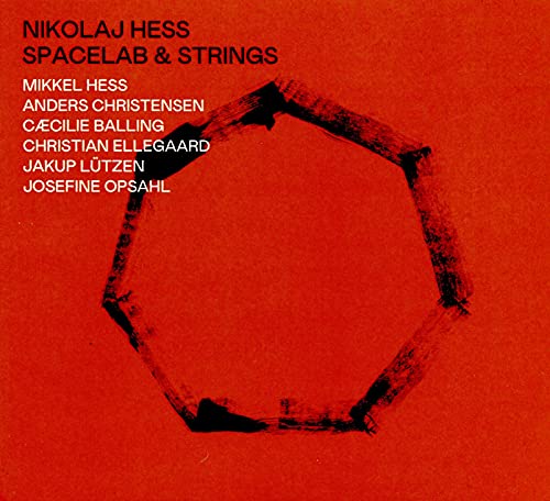 CD cover for āSpace Lab & Stringsā with a dark hexagonal design.