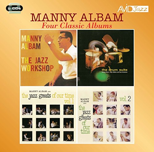 "CD cover with Manny Albam's image and four album covers on orange background."