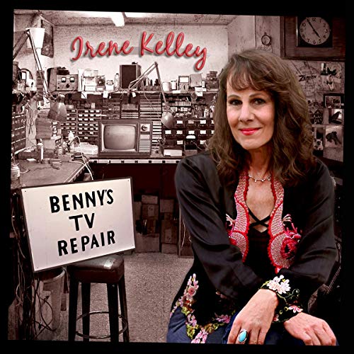 Irene Kelley album cover featuring a woman and vintage TV repair shop.