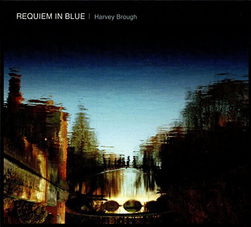 "Album cover art: abstract, dark landscape with blue sky and glowing, ornate metal gate."