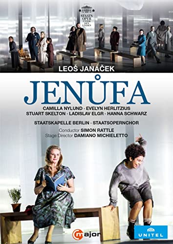DVD cover for Janacek's Jenufa featuring opera performers in a minimalist white set.
