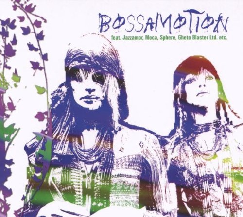 "Album cover with blue and green sketch of two people and text 'BOSSAMOTION'."