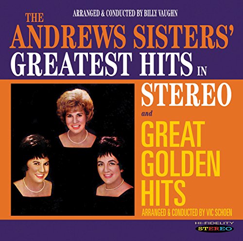 "CD cover featuring The Andrews Sisters, with purple and orange background and text."