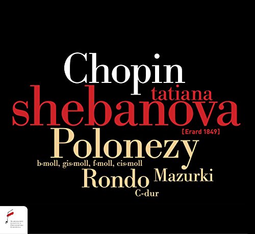"CD cover with 'Chopin' in white, 'shebanova' in red, on a black background."