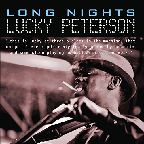 "Lucky Peterson CD cover with a man playing guitar and smoking."