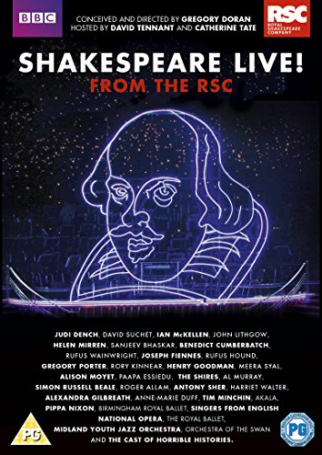 "Shakespeare Live! From the RSC" DVD cover featuring a neon outline of Shakespeare's face.