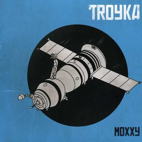 CD cover: spaceship illustration with “Troyka - Moxxy” text on blue background.