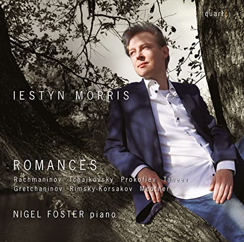 CD cover: Iestyn Morris portrait with tree branches, text listing composers.