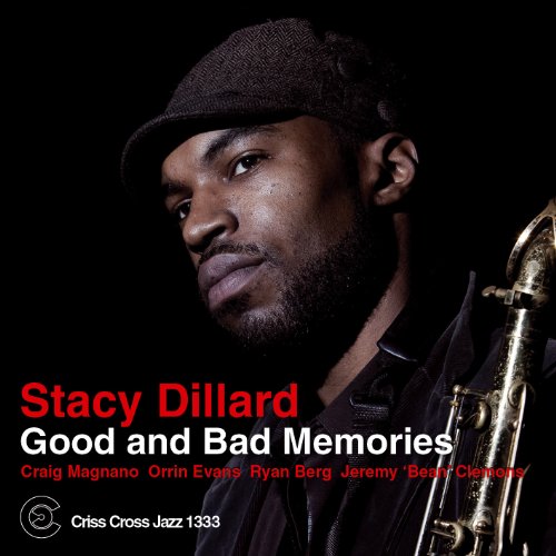 "Album cover with a man holding a saxophone, against a black background."