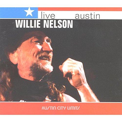 "Album cover featuring Willie Nelson singing into a microphone, with Texas flag design elements."