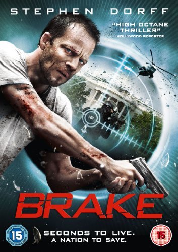 DVD cover for "Brake" featuring Stephen Dorff, injured and holding a gun.