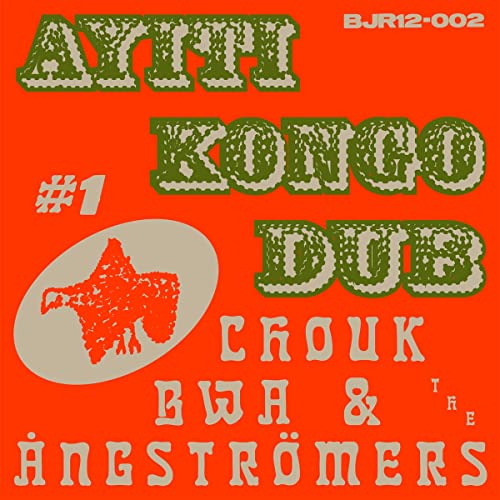 Red album cover with green and black text, featuring a map shape.