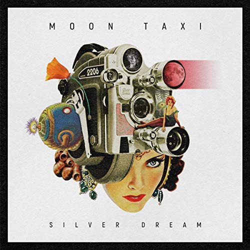 "Album cover with a woman's face and camera on her head."