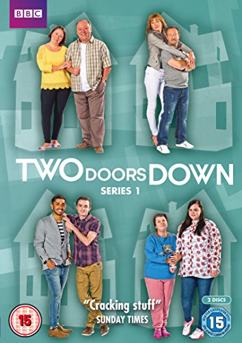 DVD cover for "Two Doors Down" series 1, featuring a group of adults.