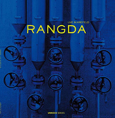 Rangda album cover: blue industrial pipes and valves, white text.