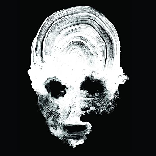 Black and white abstract painting of a distorted human face.