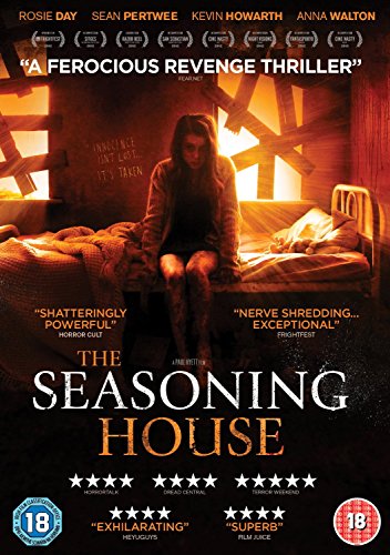 DVD cover for "The Seasoning House" featuring a woman sitting on a bed.