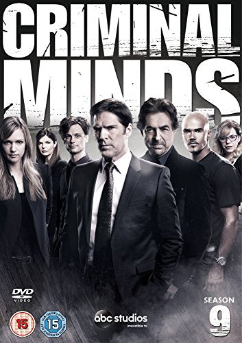"Criminal Minds Season 9 DVD cover featuring the main cast in dark attire."