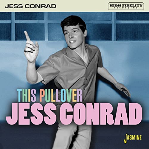 Jess Conrad album cover, a man pointing upwards in a pullover.