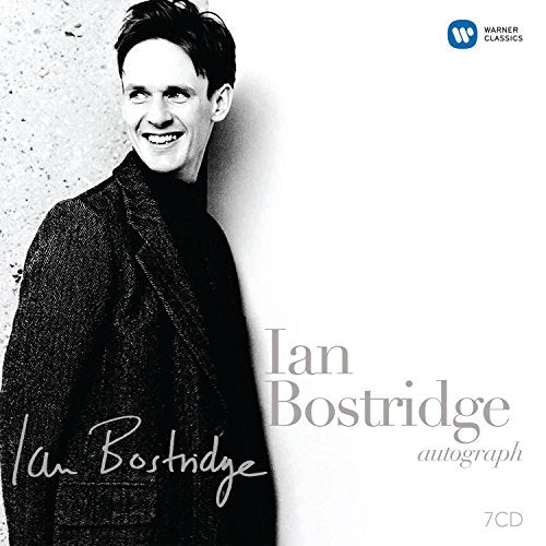 Black and white image of Ian Bostridge on a CD cover with his signature.