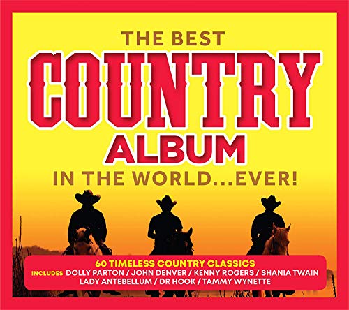"Album cover with three cowboy silhouettes against a yellow and orange sunset background."
